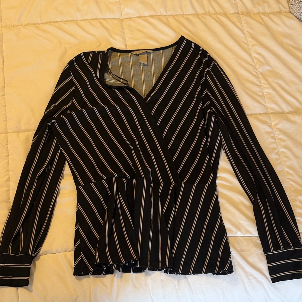 H&M Black and White Striped Blouse